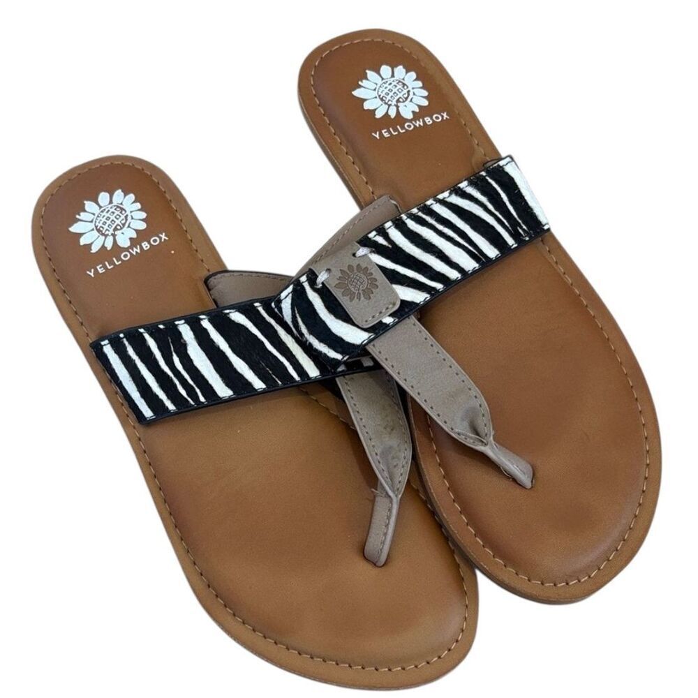 Yellow Box Zebra Print T Strap Sandals Dolorez Leather Upper Womens Size 8.5